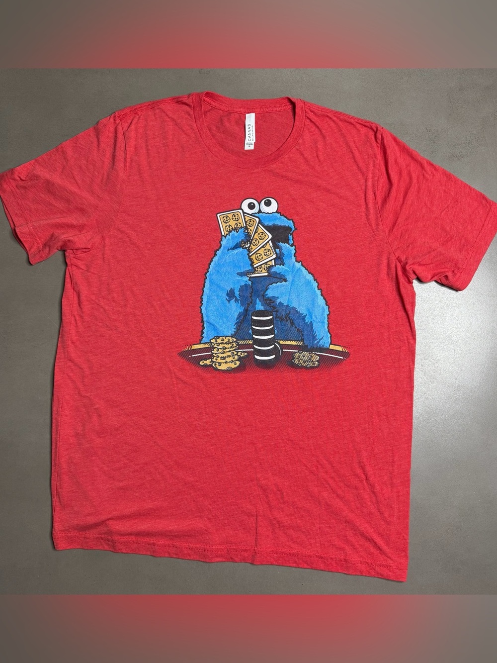 Canvas Cookie Monster Poker Heather Red T-Shirt - XL